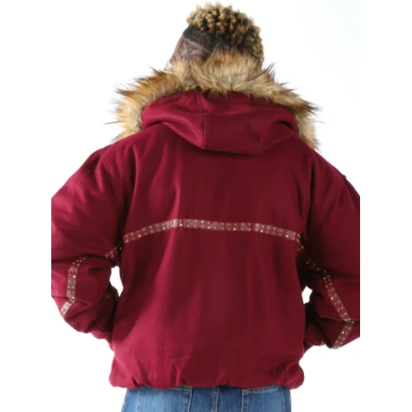 Pelle Pelle Maroon Wool Fur Hood Stud Jacket