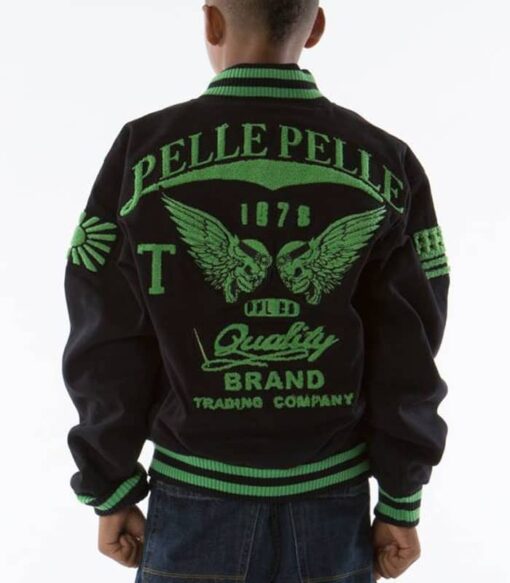 Pelle Pelle Green Black Kids Varsity Jacket