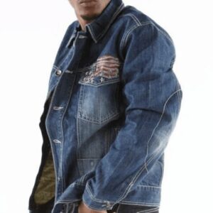 Pelle Pelle Men Denim Blue Jacket | American Flag