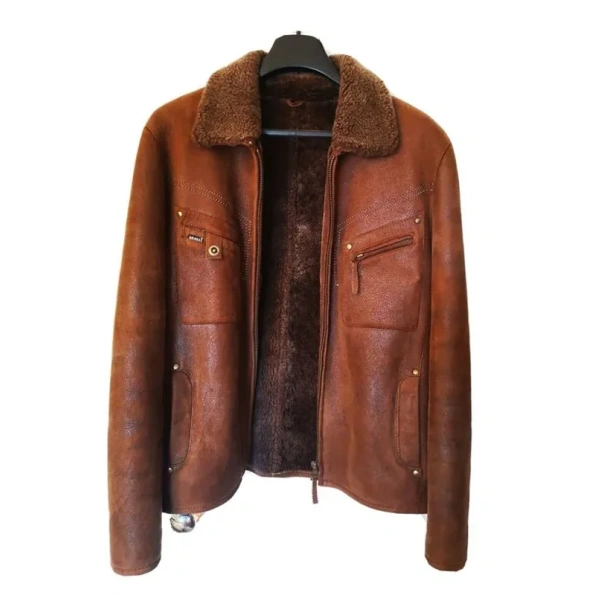 Pelle Pelle Brown Sherpa Leather Fur Coat