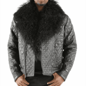 Pelle Pelle Biker Men Quilted Grey Jacket | Fur Collar
