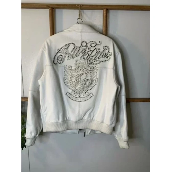 Pelle Pelle White Premium Leather Stud Jacket | Men & Women view 2