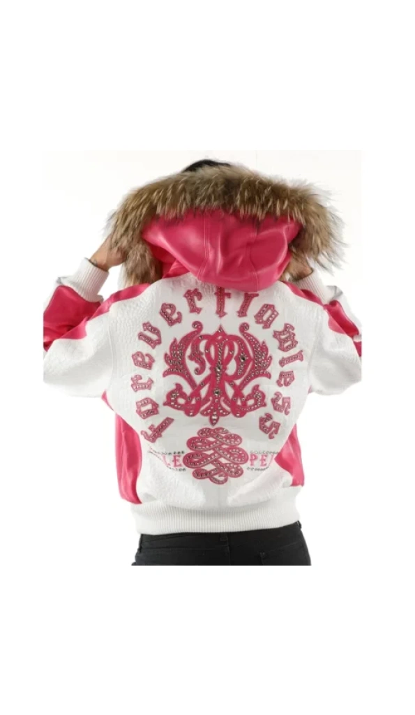 Pelle Pelle White Pink Women Leather Jacket | Fur Hood