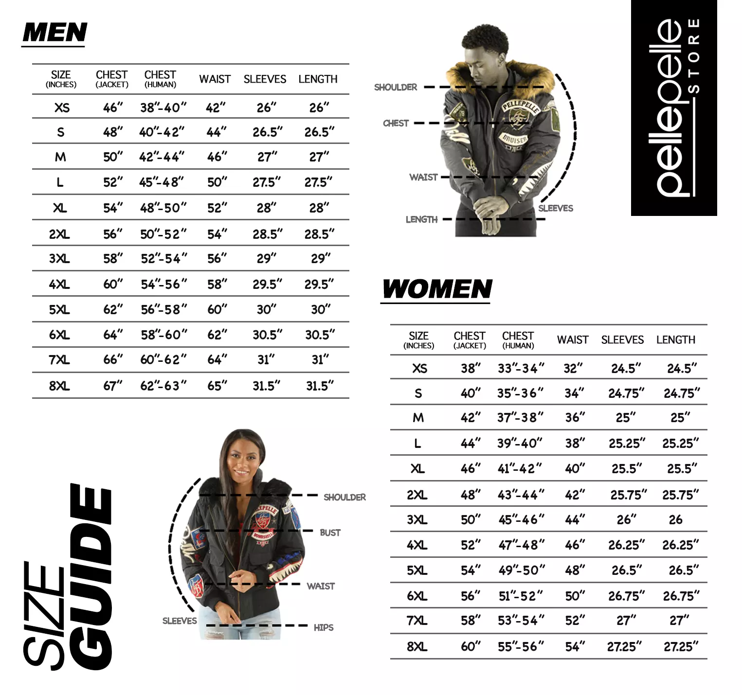 pelle-pelle-size-chart