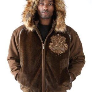 Pelle Pelle Brown Crest Fur Hood Wool Jacket | Men Jacket view 3