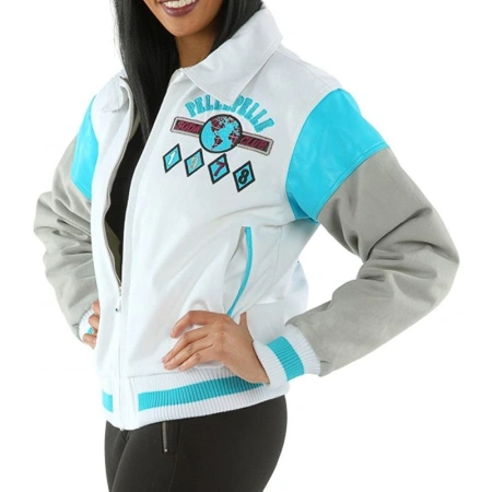 Blue White Soda Club Varsity Leather Jacket