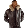 Pelle Pelle Fur Hood Script Leather Jacket