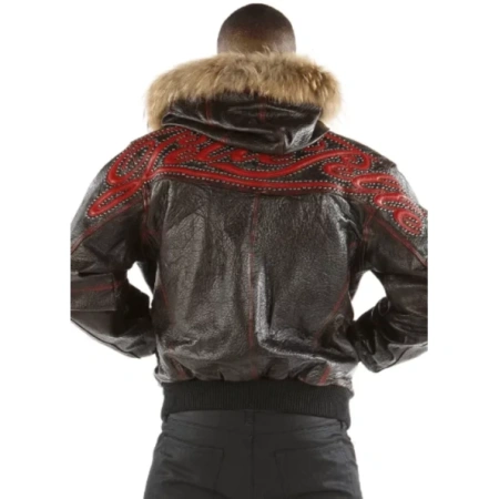 Pelle Pelle Fur Hood Script Leather Jacket