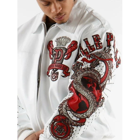 Pelle Pelle White Red Dragon Leather Jacket