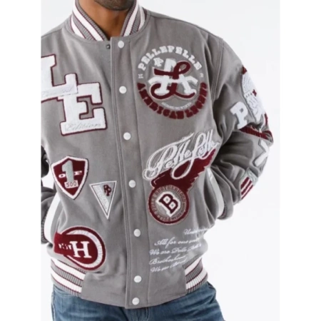 Pelle Pelle American Men Grey Varsity Jacket