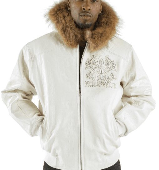 Pelle Pelle Fur Hood White Leather Jacket