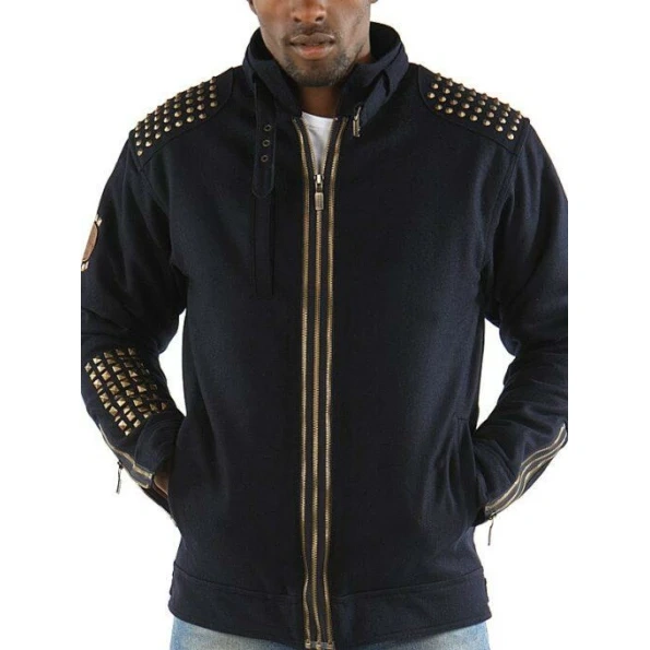 Pelle Pelle Navy Blue Wool Studded Jacket