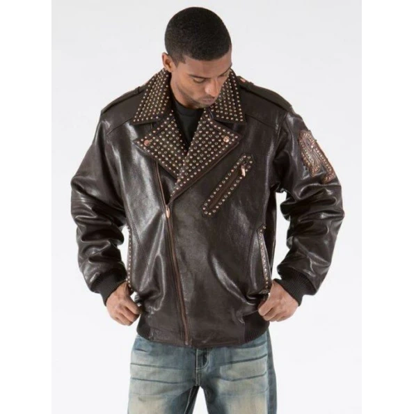 Pelle Pelle Biker Brown Leather Studs Jacket