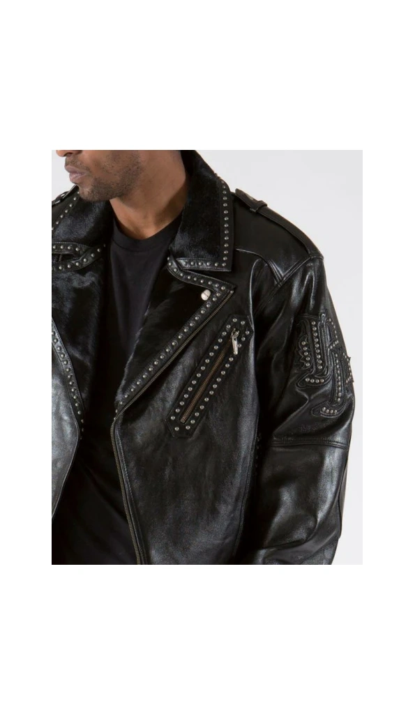 Pelle Pelle Biker Black Leather Fur Jacket | Men Jacket