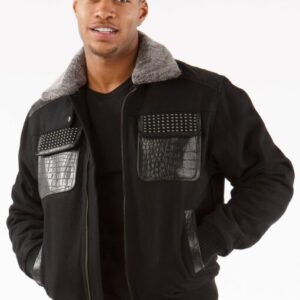 Pelle Pelle Stud Gator Black Fur Collar Jacket | Men Jacket view 2
