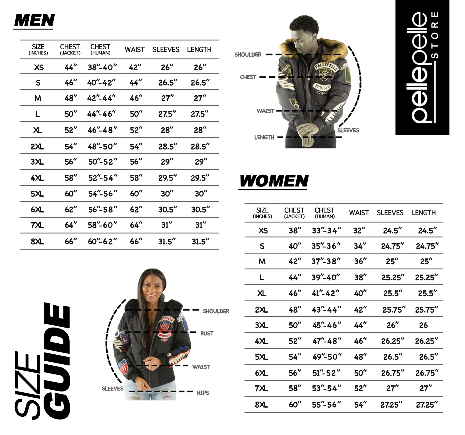 pelle-pelle-size-chart