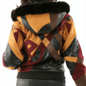 Pelle Pelle Women Abstract Brown Wool Jacket | Fur Hood view 2