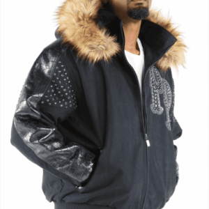 Pelle Pelle Black Blue Fur Hood Jacket | Airbourne Jacket view 3