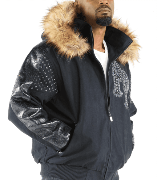 Pelle Pelle Black Blue Fur Hood Jacket