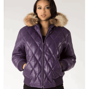 Pelle Pelle Quilted Purple Leather Jacket | Fur Hood Jacket