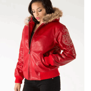 Pelle Pelle Red Leather Crest Fur Hood Jacket | Women Jacket view 3