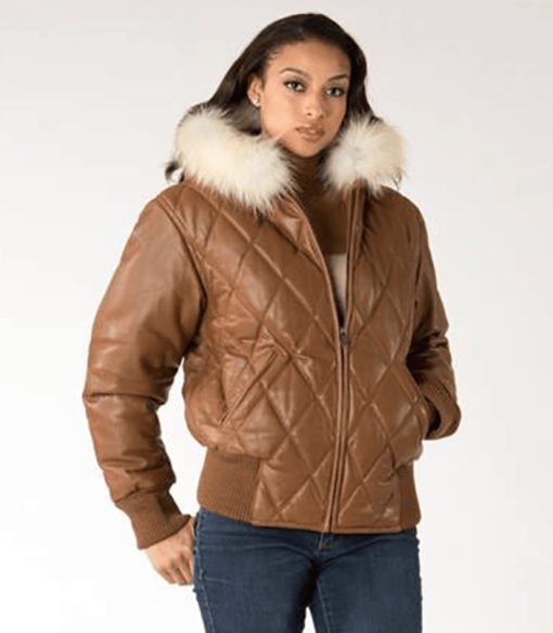 Pelle Pelle Leather Fur Hood Brown Jacket