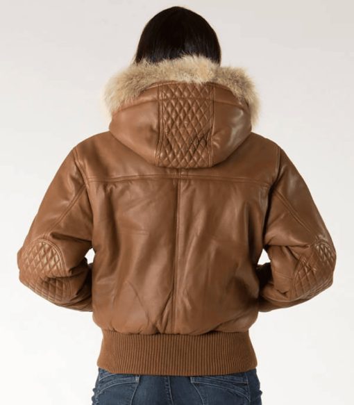 Pelle Pelle Leather Fur Hood Brown Jacket