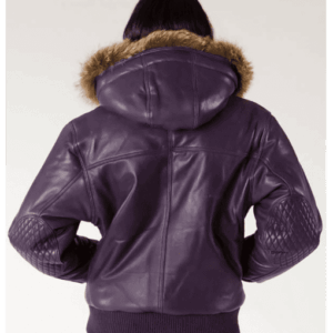 Pelle Pelle Quilted Purple Leather Jacket | Fur Hood Jacket view 2