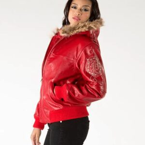 Pelle Pelle Red Leather Crest Fur Hood Jacket | Women Jacket view 2