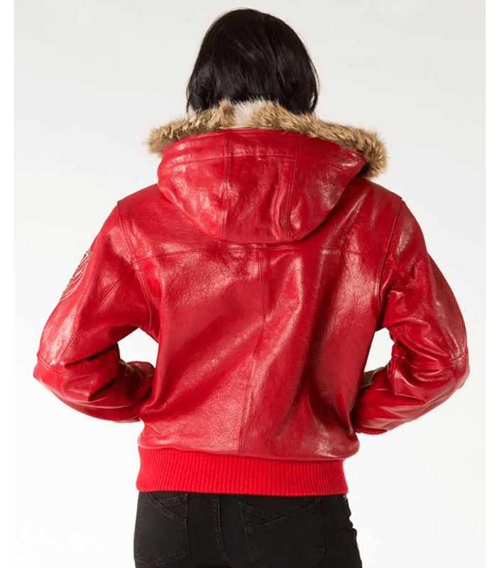 Pelle Pelle Red Leather Crest Fur Hood Jacket