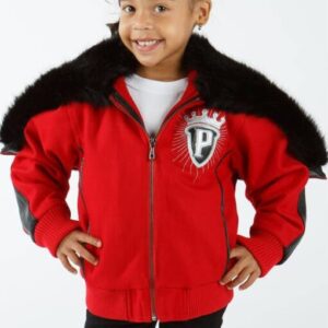 Pelle Pelle Girl Red Black Wool Fur Jacket | Kids Jacket