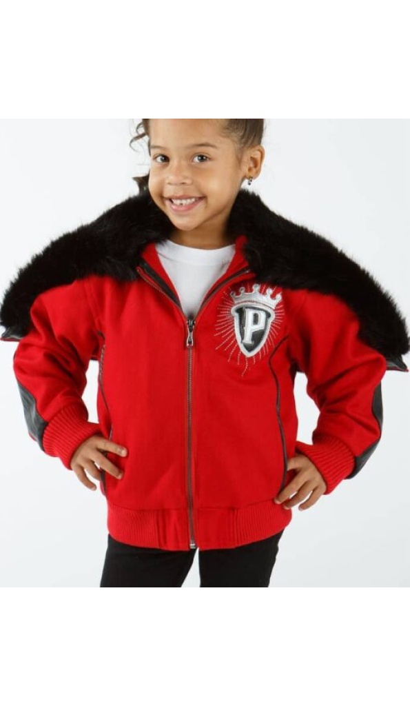 Pelle Pelle Girl Red Black Wool Fur Jacket | Kids Jacket