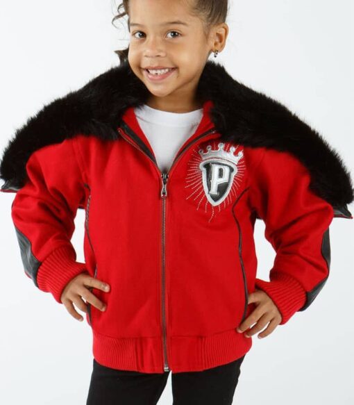 Pelle Pelle Girl Red Black Wool Fur Jacket