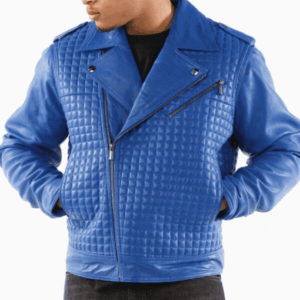 Pelle Pelle Blue Houndstooth Quilted Jacket | Leather Jacket view 1