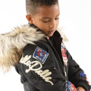 Pelle Pelle Black American Bruiser Kids Jacket | Fur Hood