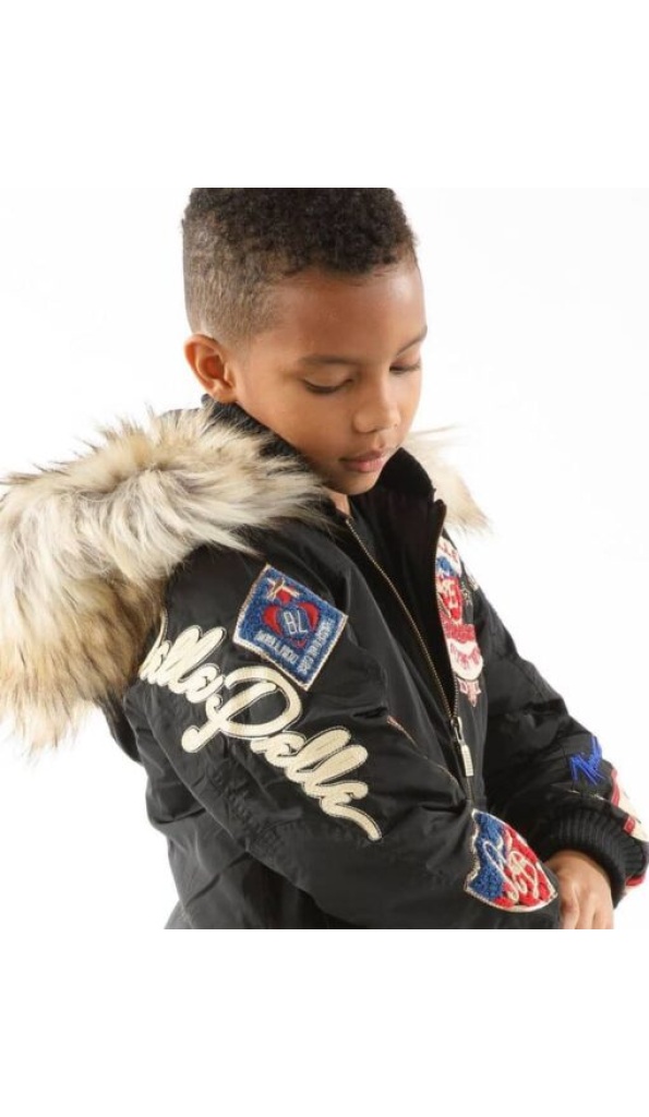 Pelle Pelle Black American Bruiser Kids Jacket | Fur Hood