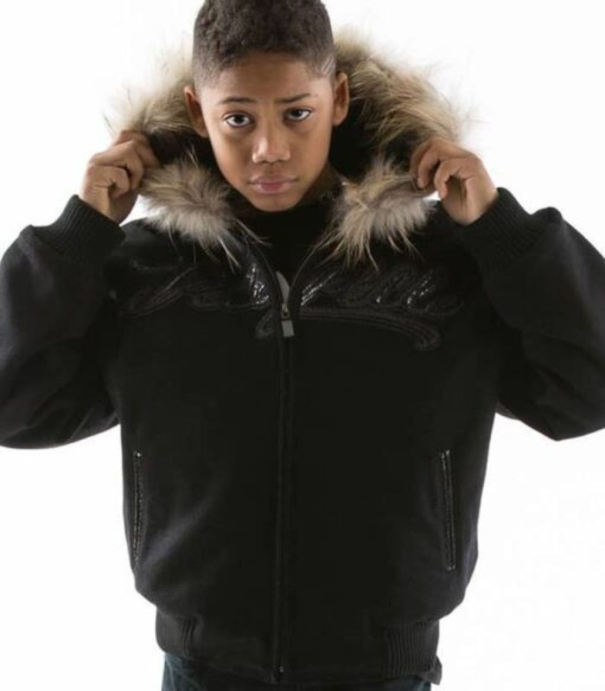 Pelle Pelle Black Fur Hood Wool Jacket Kids Jacket