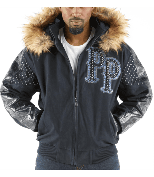 Pelle Pelle Black Blue Fur Hood Jacket