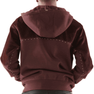 Pelle Pelle Maroon Ornate Wool Hood Jacket |  Studded Jacket view 4