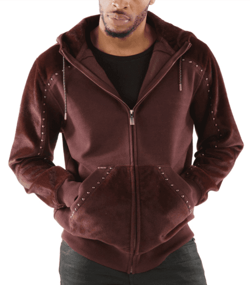 Pelle Pelle Maroon Ornate Wool Hood Jacket