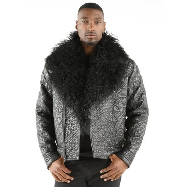 Pelle Pelle Men Fur Quilted Leather Jacket | Black Jacket view 2