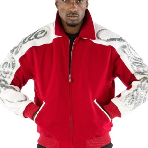 Pelle Pelle Men Scripted Red Wool Jacket | Zipper Jacket