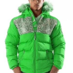 Pelle Pelle Green Snakeskin Fur Hood Jacket | Puffer Jacket