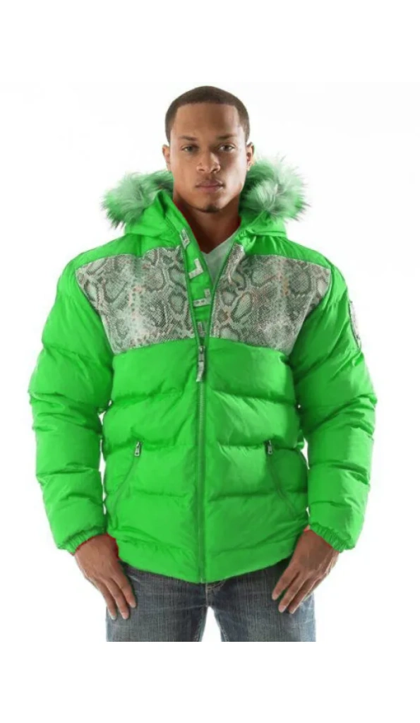 Pelle Pelle Green Snakeskin Fur Hood Jacket | Puffer Jacket