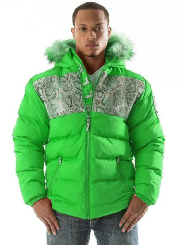 Pelle Pelle Green Snakeskin Fur Hood Jacket | Puffer Jacket