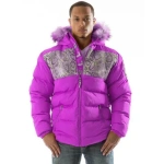 Pelle Pelle Pink Snakeskin Puffer Jacket, Leather Puffer Jacket