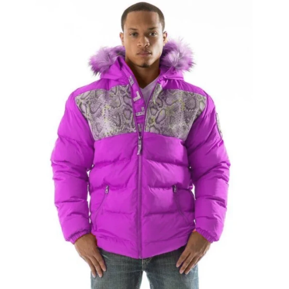 Pelle Pelle Pink Snakeskin Puffer Jacket, Leather Puffer Jacket