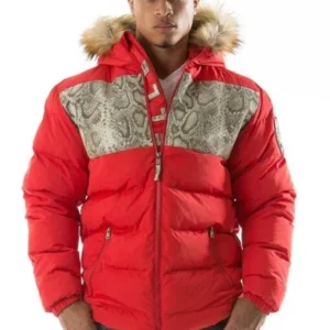 Pelle Pelle Snakeskin Fur Hood Puffer Jacket | Red Jacket