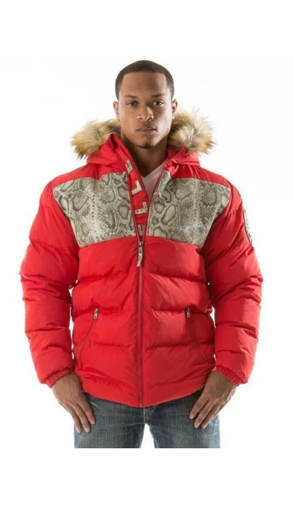 Pelle Pelle Snakeskin Fur Hood Puffer Jacket | Red Jacket