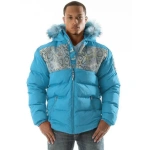 Pelle Pelle Snakeskin Fur Hood Blue Jacket